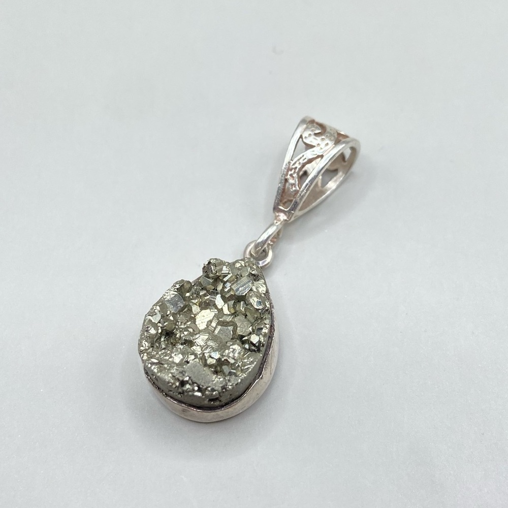 Vintage Sterling Silver Teardrop Pyrite Pendant